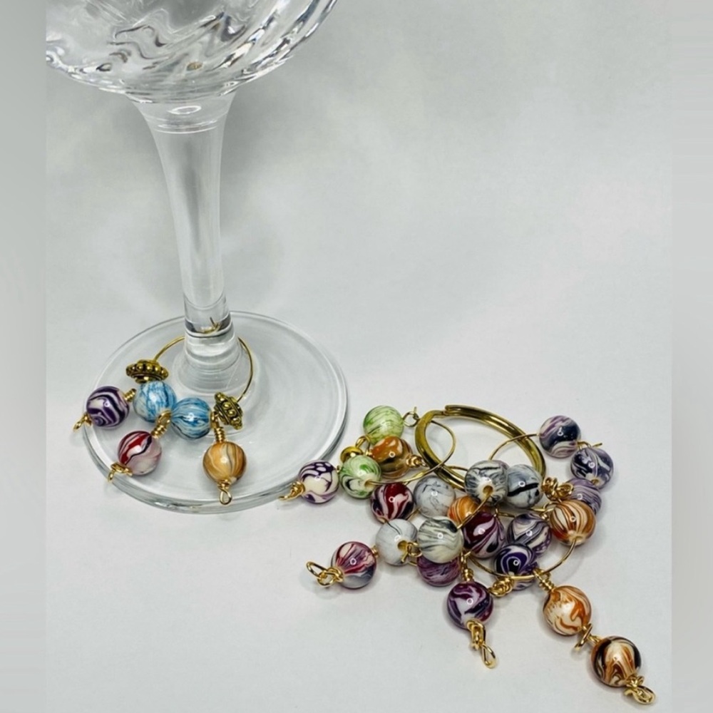 Hand Crafted Multicolor Beaded Wine Charms
